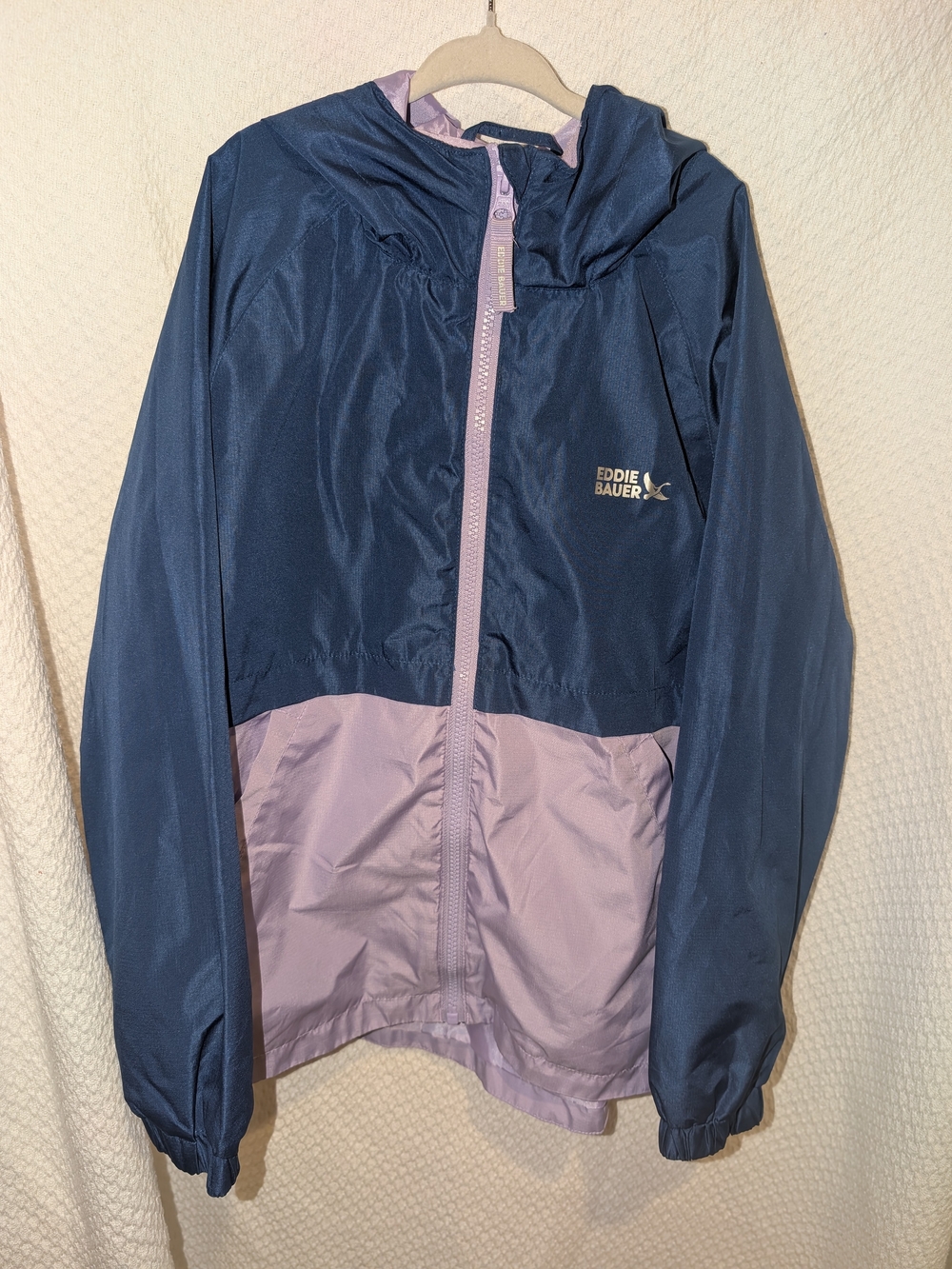 Eddie Bauer Navy and Lavender Two-Tone Kids Windbreaker Jacket Sz 7/8